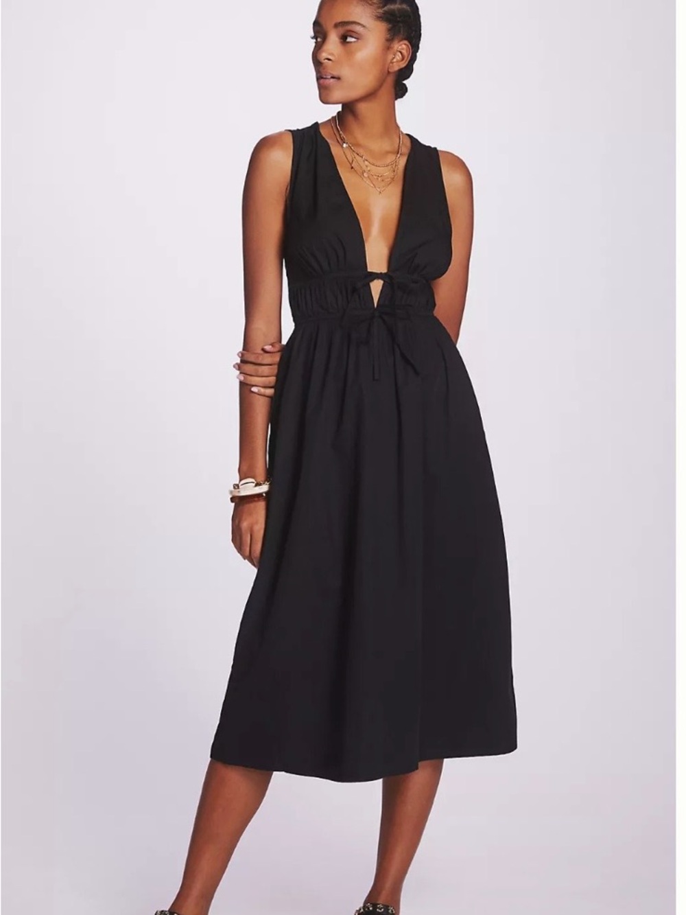 NWT Faithful The Brand Andressa Black Midi Dress SZ 10